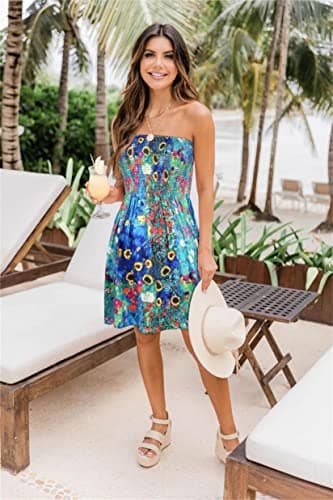 Sundresses for Women Casual Beach Summer Strapless Coverups Tube Tops Off The Shouder Dresses (Colorful Floral,XL) - Image 2