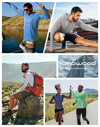 isnowood Sun Shirt UPF 50+ Men's Fishing Long Sleeve UV Protection Hoodie Hiking Rash Guard Swimming Running Light Blue Dark Grey - Image 6