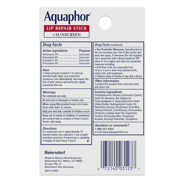 Aquaphor Lip Balm Set with Jojoba Oil and Shea Butter, Lip Repair Stick (2 x 0.17 Oz) + Repair Stick with Sunscreen SPF 30 (2 x 0.17 Oz), Fragrance Free, Paraben Free, Immediately Relieves Dryness - Image 2