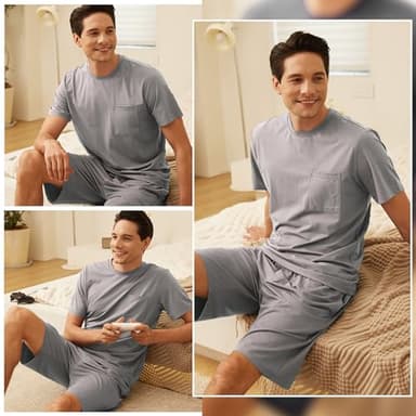 BAMBOO COOL Mens Pajama Set Summer Pjs Sleepwear Short Sleeve Shirts Soft Lightweight Sleep Sets with Pockets - Image 2