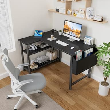 Lufeiya Small L Shaped Desk with Power Outlet Shelves, 40 Inch Corner Computer Desk for Small Space Home Office, L-Shaped Gaming Desk PC Desks with Charging Station, Black - Image 2