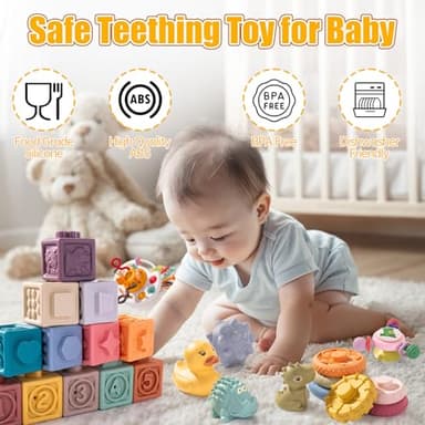 SeventhDuck Montessori Sensory Baby Toys, 26pc Stacking Toy Set for 36+ Months, Soft Building Blocks, BPA-Free, Baby Early Development & Activity Toys - Image 2