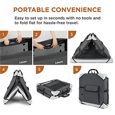 Lesure Collapsible Dog Crate - Portable Travel Kennel for Extra Large Dog, 4-Door Pet Crate with Durable Mesh Windows, Indoor & Outdoor, Charcoal Gray - Image 3