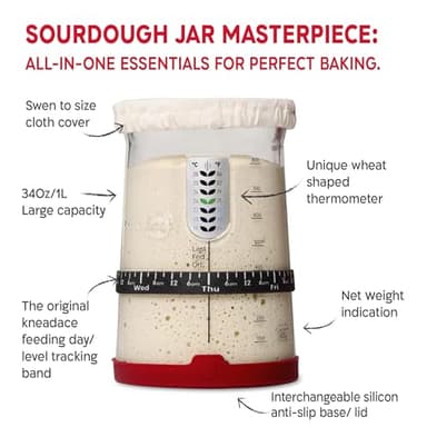KneadAce Sourdough Starter Kit – 34oz Starter Jar, 2 Cotton Rope Banneton Proofing Baskets, Magnetic Bread Lame for Scoring – Gift for Bakers & Complete Sourdough Bread Baking Set - Image 5