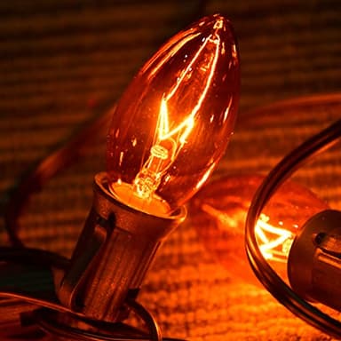 Konictom C9 Clear Orange String Light, 25Ft Outdoor Halloween Light String with 25 Clear Edison Bulbs, C9 Vintage Glass Hanging Lights for Patio Halloween Party Holiday Decor, C9/E17 Base, Black Wire - Image 3