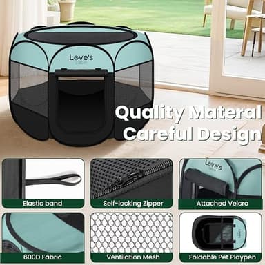 Love's cabin Pet Puppy Dog Playpen, Medium Dog Tent Crates Cage Indoor/Outdoor, Portable Playpen for Cat, Foldable Pop Up Dog Kennel Playpen with Carring Case, Removable Zipper Top, Green - Image 4