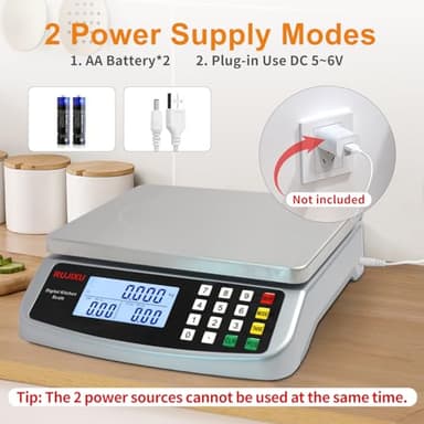 Food Scale 88lb/40kg Large Digital Kitchen Scale 0.05oz/1g with Price Computing Commercial Scale 304 Stainless Steel gram Scale for Baking Cooking Meat Restaurant ,USB or AA Battery(Included) - Image 5