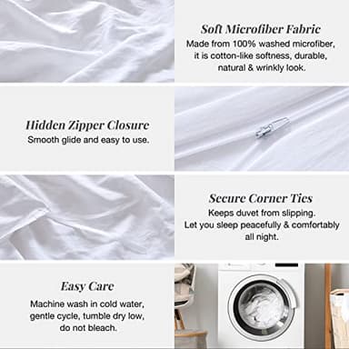 MILDLY Super Soft Duvet Cover 2pcs - 100% Washed Microfiber Bright White Comforter Cover Set with Zipper Closure & Corner Ties (No Comforter) - Image 5
