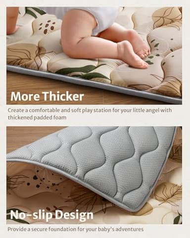 Blissful Diary Baby Play Mats for Floor, 50x50 Playpen Mat, Thick Cushioning Padding Foam Playmat for Baby and Toddlers Infants, Non-Slip & Machine Washable, Earth Tones Design - Image 5