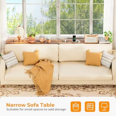 SUPERJARE 5.9 Inch Narrow Console Table with Outlet, Sofa Table Set of 2, Total Length 78.8'', Behind Couch Table, Long Entryway Tables with Charging Station, for Living Room, Hallway, Rusitc Brown - Image 7