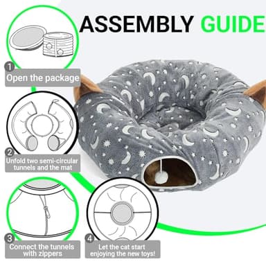 LUCKITTY Cat Tunnel Bed Under Christmas Tree with Plush Ball Toy Playground Crinkle Collapsible Self-Luminous Flannel Fabric 3FT for Large Cats Kittens Kitty Small Animals Puppy Grey Moon Star - Image 6