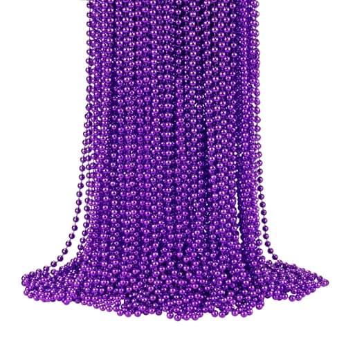 72 PCS Purple Bead Necklaces, Purple Mardi Gras Beads, Halloween Beads Necklaces, 33 Inch Round Beaded Necklaces Costume Necklace for Mardi Gras Christmas Halloween Party Favors - Image 1