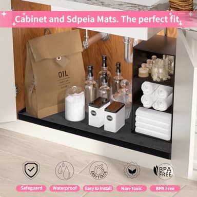 Sdpeia Under Sink Mat 34"×22" – Waterproof Silicone Cabinet Liner & Sink Protector for Kitchen & Bathroom, Multi-Purpose Organizers Tray for Pets, Laundry, Cat Litter Mat, Black - Image 5
