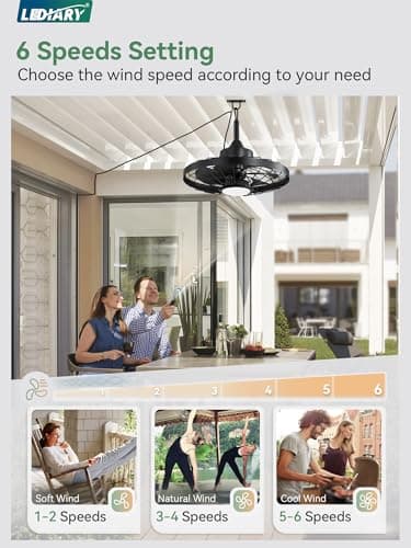 LEDIARY 20" Outdoor Ceiling Fan with Lights,IP65 Waterproof Gazebo Hanging Fan with Remote Control Smart App, Plug in Caged Ceiling Fan with 3CCT 6-Speeds for Patio Porch Pergola(Black) - Image 3