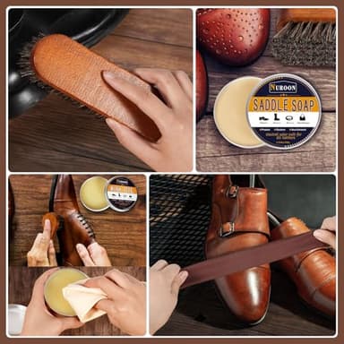 Nuroon 8 Pieces Shoe Polish Kit, 3.5oz Saddle Soap for Leather Cleaning, 3.5oz Mink Oil for Boots Polish, 3 Horsehair Shoe Brushes, Shoe Polish Cloths, Leather Cleaner and Conditioner - Image 3