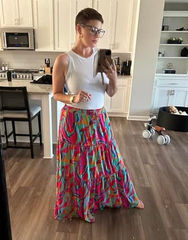 EARKOHA Womens Casual High Waist Tie Paisley Print Long Maxi Skirt with Pockets Multicolor L - Image 6