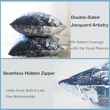 sykting Jacquard Navy Blue Throw Pillow Covers 18x18 Set of 4 Double-Sided Abstract Floral Artwork Cushion Covers for Couch Sofa Living Room Modern Art Home Decor - Image 4
