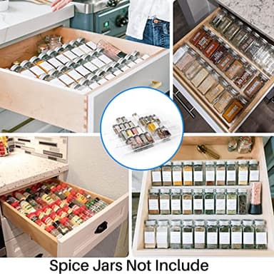 Antimbee Spice Drawer Organizer, 4 Tier- 8 Pack Kitchen Spice Rack Tray for Drawer, Expandable From 13" to 26" Acrylic Seasoning Organizer Rack Holds up 56 Spice Jars (Jars not Include) - Image 2
