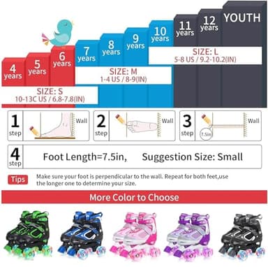 MammyGol Roller Skates for Boys Girls, 4 Sizes Adjustable Quad Skates for Kids with All Light up Wheels, Full Protection for Toddler's Indoor and Outdoor Play Black Size 1 2 3 - Image 5