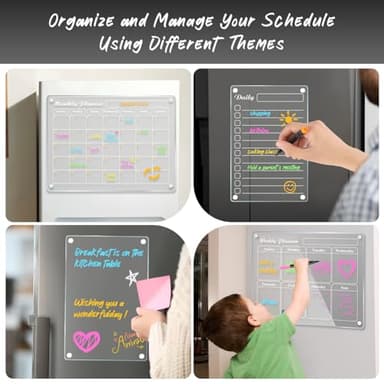 DIYMAG Magnetic Calendar for Refrigerator Fridge White Board Dry Erase Whiteboard Acrylic Magnet Clear Checklist Chalkboard Apartment Decor Monthly Wall Meal Planner 4 Pack with 6 Colors Markers - Image 4