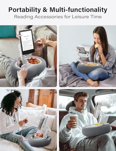 TAZENI Tablet Kindle Pillow Stand Holder with 2 Trays Fit 4''-13'' Phone/Tablet/Kindle iPad Holder Stand for Bed with Soft Plus Fabric Reading Accessories Gift for Reading, Gray - Image 6