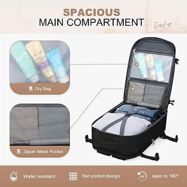 Maelstrom Travel Backpack for Women Men,35L Laptop Backpack Fits 17-Inch Laptop,Waterproof Carry On Backpack for Airplanes with Detachable Crossbody Bag&Shoe Compartment,Black, Large - Image 4