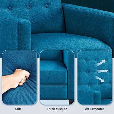 Yaheetech Fabric Recliner Chair Mid-Century Modern Recliner Adjustable Single Recliner Sofa with Thicker Seat Cushion Tufted Upholstered Sofa with Pocket Spring for Living Room Bedroom Blue - Image 7
