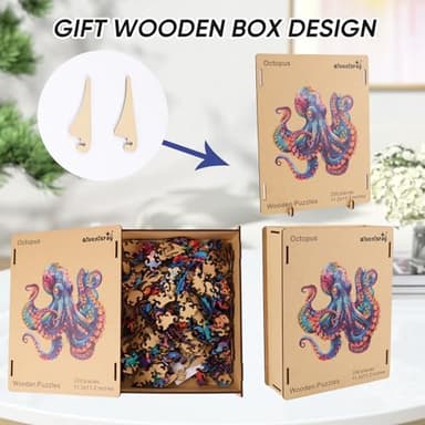 Qiuenisray Wooden Puzzles for Adults, Octopus Ocean Jigsaw Puzzles 200 Pieces Unique Animal Adult Puzzles, Irregular Wood Puzzles Creative Gift for Adults and Kids Family Game (11.2x11.2 in) - Image 5