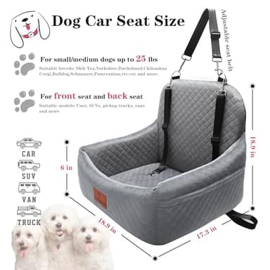 VERGODPRO Car Dog Seat,Pet Booster Carseats for Dogs up to 25lbs,Safe and Comfy Puppy Travel Car Bed with Storage Pockets and 2 Safety Belt,Ultra Soft Fabric, Easy to Install,Fully Removable Washable. - Image 2