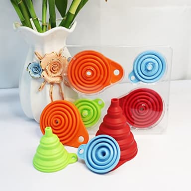 KongNai Kitchen Funnel Set 4 Pack, Small and Large, Kitchen Gadgets Accessories Foldable Silicone Collapsible Funnels for Filling Water Bottle Liquid Transfer Food Grade - Image 5