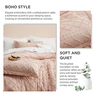 Bedsure Twin/Twin XL Comforter Set - Coral Pink Comforter, Boho Tufted Shabby Chic Bedding, 2 Pieces Vintage Farmhouse Bed Set for All Seasons, Fluffy Soft Bedding with 1 Pillow Sham - Image 5
