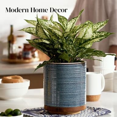 DOWAN 360° Rotating Extra Large Cooking Utensil Holder, 7.6" Kitchen Utensil Holder for Countertop, Utensil Crock for Farmhouse Kitchen Decor, Ceramic Stable Utensil Caddy, Blue - Image 7