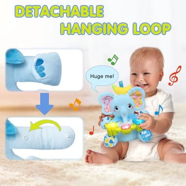 Ryotagift Baby Bilingual Musical Elephant Stuffed Animals Toys,Infant Early Learning Toy with Light-Up Music & Crinkle,Tummy Time Toys for 0 3 6 9 12+ Months for Baby Boy Girl Gift,Blue - Image 4