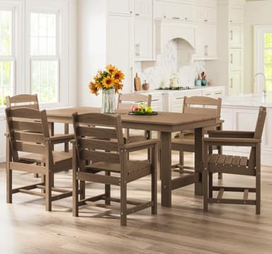 SERWALL 6-Person Outdoor Dining Table - 67" Rectangle HDPE Patio Table with Center Umbrella Hole, Weatherproof, Brown - Image 8