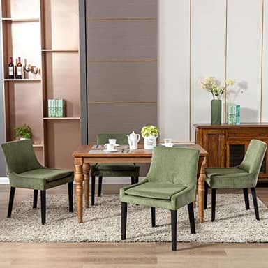 COLAMY Modern Dining Chairs Set of 4, Upholstered Corduroy Accent Side Chairs with Mid Back and Wood Legs for Living Room/Dining Room- Light Green - Image 4