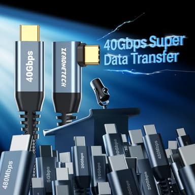 ZeroneTeck USB C Monitor Cable 8K@60Hz/4K@144Hz, 40Gbps High Speed Data Transfer, Right Angle Display Video Cable, 90 Degree USB C 3.2 Gen 2x2 240W PD for iPhone 17,MacBook,iPad,Lenovo,KYY,SSD - 3.3FT - Image 3