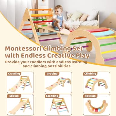 YOLEO 7-in-1 Pikler Triangle Set, Montessori Toddler Climbing Toys Indoor, Easy-Fold Pikler Climbing Set for Early Education, Fun Baby Climbing Gym and Jungle Gyms Indoor Playground for Kids 1-3 - Image 2