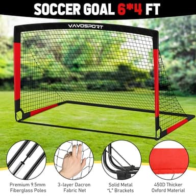 Kids Soccer Goals for Backyard Set, 2 of 6x4 ft Portable Pop Up Soccer Goal Training Equipment, Soccer Net with Soccer Ball, Ladder, Cones, Soccer Set for Youth Toddler Games, Sports - Image 3