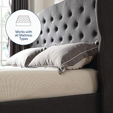 Decoro Coventry Upholstered Platform Bed | Headboard and Metal Frame with Wood Slat Support | Grey, Queen Size - Image 11