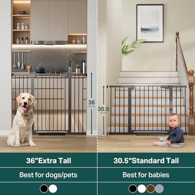 Cumbor 29.7-51.5" Baby Gate Extra Wide, Safety Dog Gate for Stairs Easy Walk Thru Auto Close Pet Gates for The House, Doorways, Child Gate Includes 4 Wall Cups, Black-Mom's Choice Awards Winner - Image 2