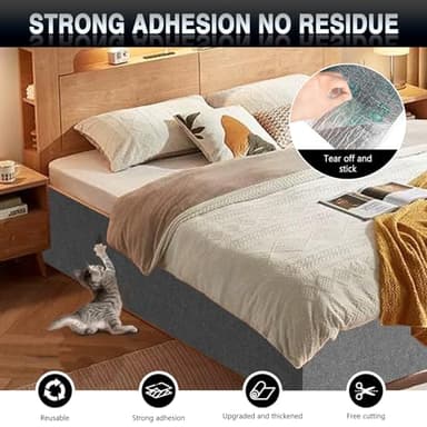 2Pack Total 78.7"x15.8" Cat Scratch Mat for Cat Couch Furniture and Wall Protector | Trimmable Self-Adhesive Carpet Climb Cat Scratcher for Covering Cat Tower and Replacement Pads (Light Grey) - Image 4