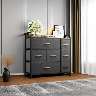 YITAHOME Dresser with 7 Drawers Storage Tower, Organizer Unit for Bedroom, Living Room, Hallway, Closets & Sturdy Steel Frame, Wooden Top & Easy Pull Fabric Bins, Grey - Image 6