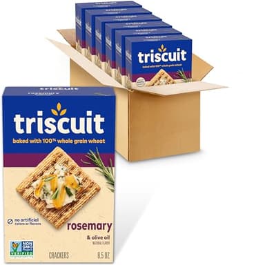 Triscuit Rosemary & Olive Oil Whole Grain Wheat Crackers, Lunch Snacks, Bulk Snack Crackers, 6 - 8.5 oz Boxes - Image 1