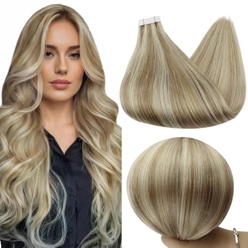 Full Shine Tape in Hair Extensions Color 16/22 Golden Blonde And Medium Blonde Seamless Tape in Hair Extensions Human Hair 22 Inch Highlighted Remy Hair Extensions Tape in 50Gram 20Pcs for Wedding - Image 1