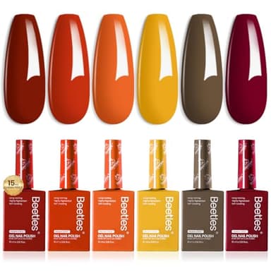 Beetles Orange Gel Nail Polish Set 6 Colors Burgundy Brown Dark Red Yellow Light Orange Fall Gel Polish Kit Soak Off UV LED Hema Free DIY Home Salon Gift for Women Autumn Dusk - Image 7