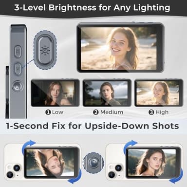 Wireless Selfie Monitor Screen for iPhone & Android, 1800mAh Magnetic Phone Vlog Selfie Screen with Bluetooth Remote, 3-Level Brightness, Wireless Mirroring for Back Camera TikTok Live No Delay Grey - Image 4