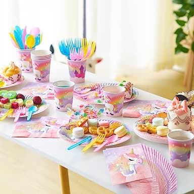 JOYIN 145 Pcs Unicorn Birthday Party Supplies with Unicorn Banner for Girls, 24 Serves Unicorn Disposable Tableware Set with Plates , Cups, Napkins, and Cutlery Sets for Unicorn Themes Party Kids - Image 7