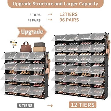 ROJASOP Shoe Storage Cabinet, 12-Tier Shoe Organizer 96 Pairs Extra Large Plastic Shoe Rack with Covers Portable Shoe Rack Organizer with Doors Big Shoe Rack for Closet Entryway Bedroom - Image 4