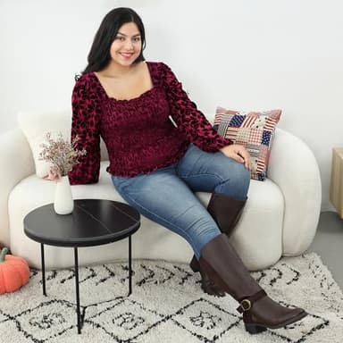 Hawkwell Women's Extra Wide Calf Pull On Side Zipper Knee High Boots, Brown PU, 8.5 M US - Image 4