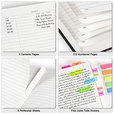 Lined Journal Notebook, Large A5 College Ruled Notebook, 312 Numbered Pages Work Notebook with Index Stickers, 100gsm Thick Paper, Hardcover Vegan Leather Journal for Women Men School Office, Pink - Image 4